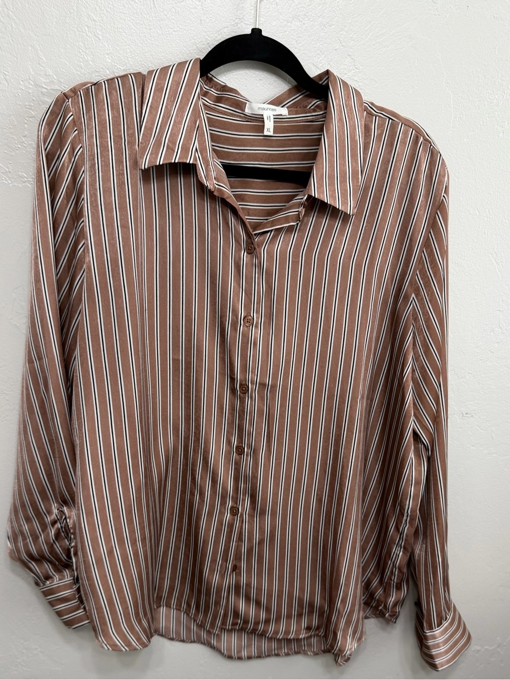 Maurices Brown Striped Button Down Blouse Size XL Long Sleeve Workwear
